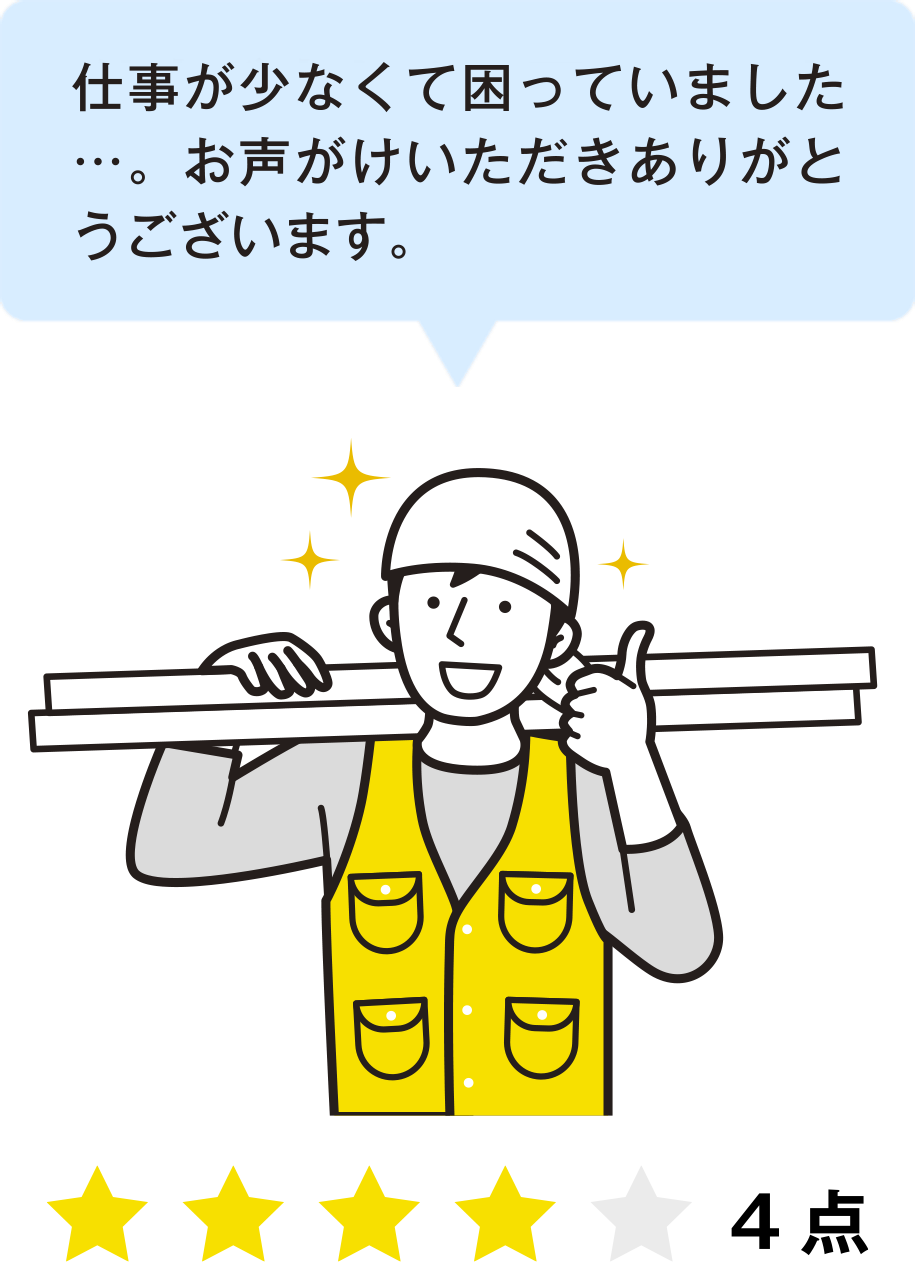 仕事が少なくて困っていました…。お声がけいただきありがとうございます。